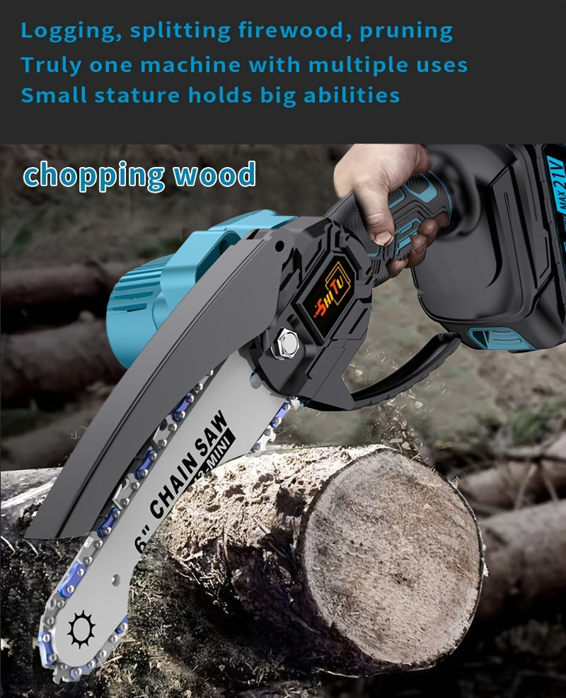 Mini Cordless Chainsaw, Portable Handheld Electric Tree Cutter with Splash Guard and Safety Lock, Rechargeable for Garden and Yard