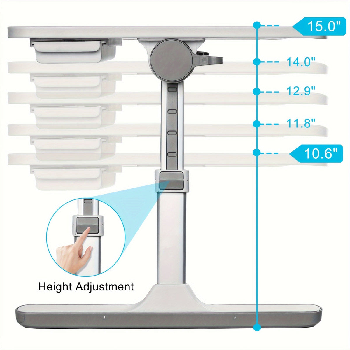 Lap Desk Bed Tray Table with USB Light, Fan & Drawer – Adjustable Portable Laptop Stand for Bed, Couch, Sofa; Laptop Desk for Reading, Writing, Eating – 10 Colors & Sizes