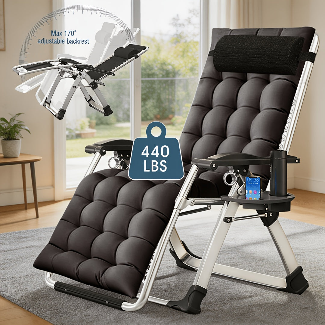 Portable Folding Chaise Lounge Chair, 440 Lbs Capacity – Outdoor Lawn Recliner with Removable Cushion, Headrest & Cup Holder, Heavy Duty Patio Reclining Chair for Pool, Garden & Beach, 6 Colors – Nova Mart