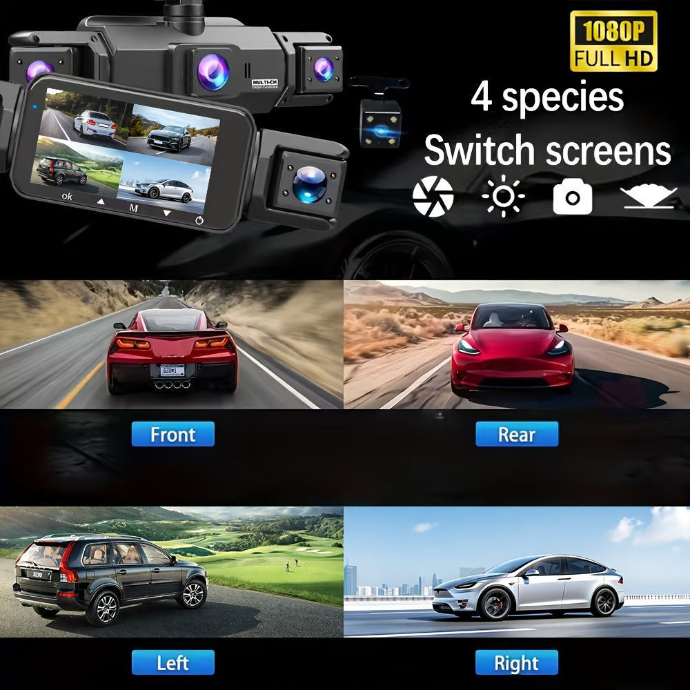 360° Dash Cam 3/4 Channel 1080P HD with Night Vision, WDR, G-Sensor, Loop Recording, 24/7 Parking Monitor, and WiFi; Multi-Lens Car Camera System for Full Coverage and Zero Blind Spots