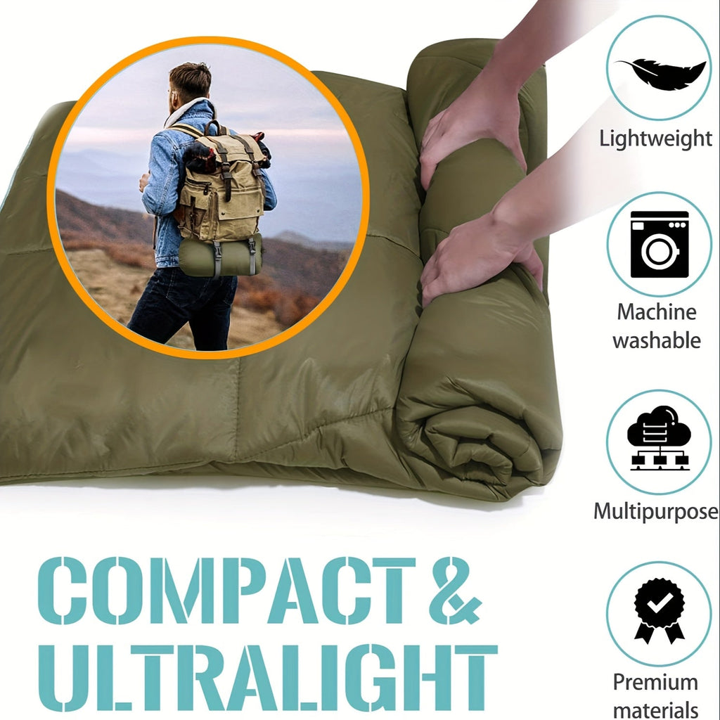 Outdoor Camping Puffy Blanket, Foldable, Lightweight, Warm, DWR Water-Resistant, with 3D Eye Mask, 140x200cm, for Camping, Travel, Car, Beach, Stadium, Hammock, Sofa, Festival
