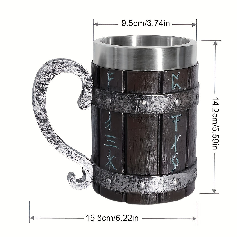 Bamboo Slice Wooden Bucket Mug – 600ml/20oz Large Capacity Stainless Steel Double-Layer Resin Craft Imitation Wood Coffee Juice & Beverage Cup in Black