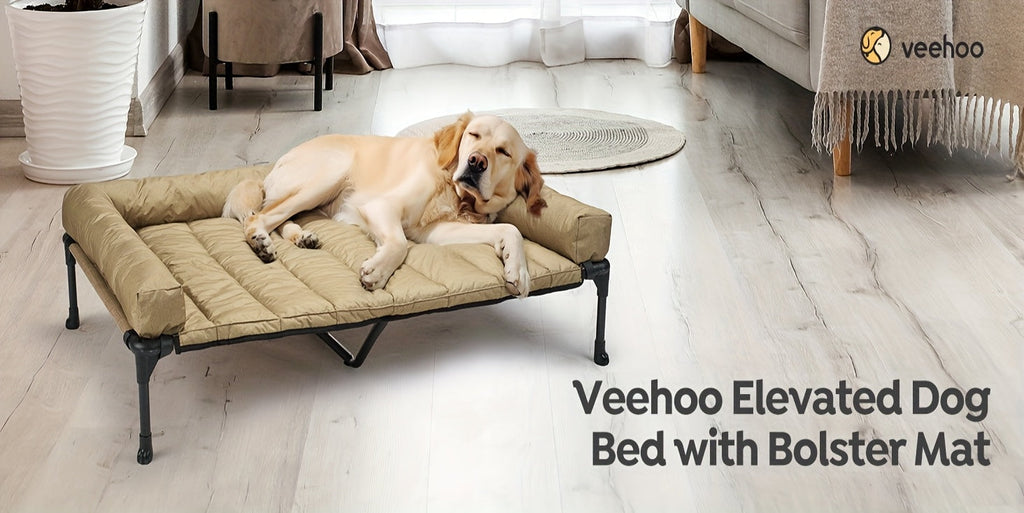 Cooling Elevated Dog Bed with Removable Pillow-Top Mat – Raised Bolster Dog Cot with Breathable Mesh and Non-Slip Feet, Dog Sofa Bed for Indoor & Outdoor Use