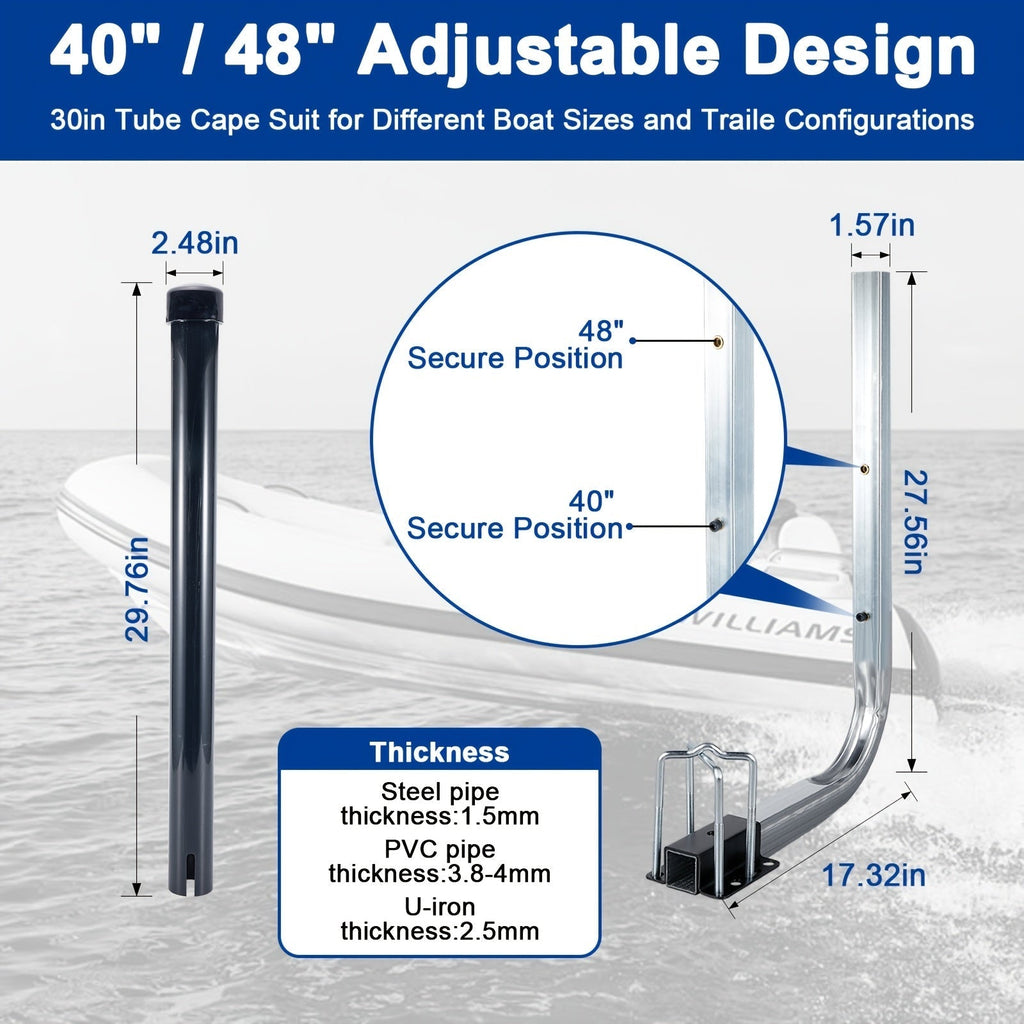 Adjustable Boat Trailer Guide Poles 31"-60" L-Shaped Galvanized Stainless Steel with Black PVC Pipes - Trailer Guide-Ons for Ski Boat, Fishing Boat & Sailboat Trailer