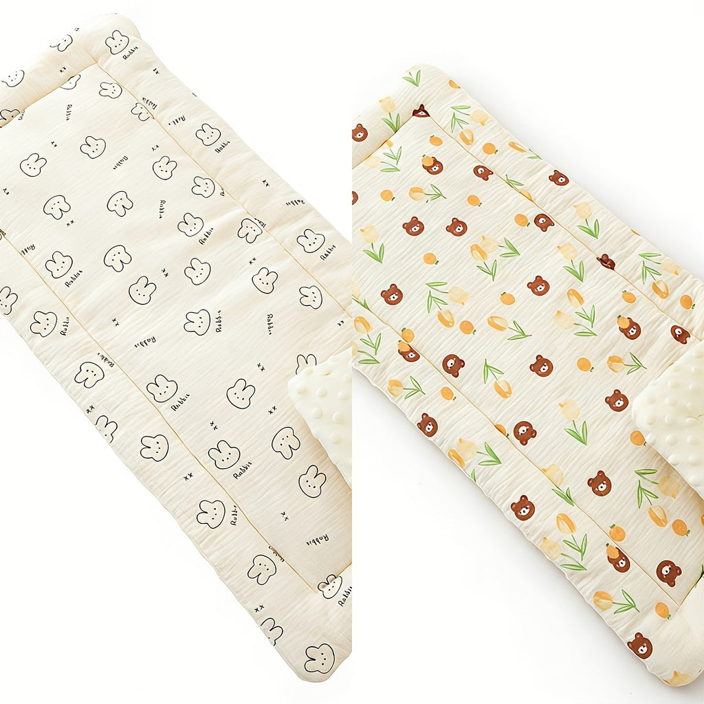 Soft Gauze Baby Stroller Mattress Pad, Breathable Comfortable Stroller Liner for Newborns & Infants, 6 Cute Styles Including Tulip Bear Pink Bunny & Color Dots