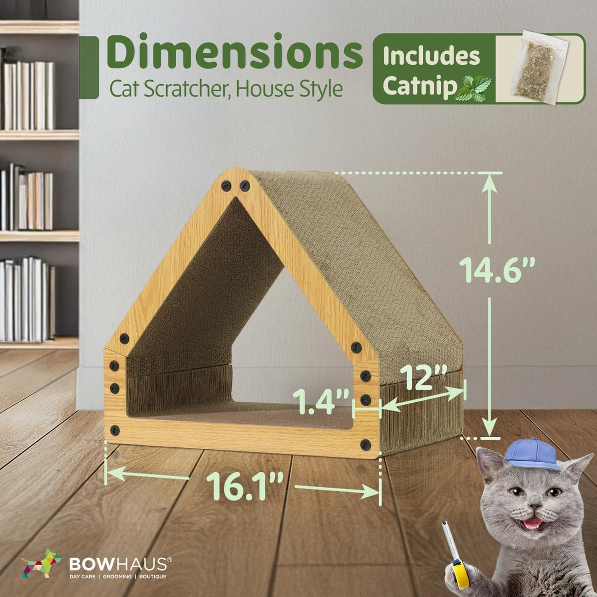 Large House-Shaped Cat Scratcher Lounger – Reversible 5-Layer Cardboard Cat Scratching Pad & Board, 16x14x12 Inches, Protects Furniture, for Indoor Cats of All Sizes, Brown/White