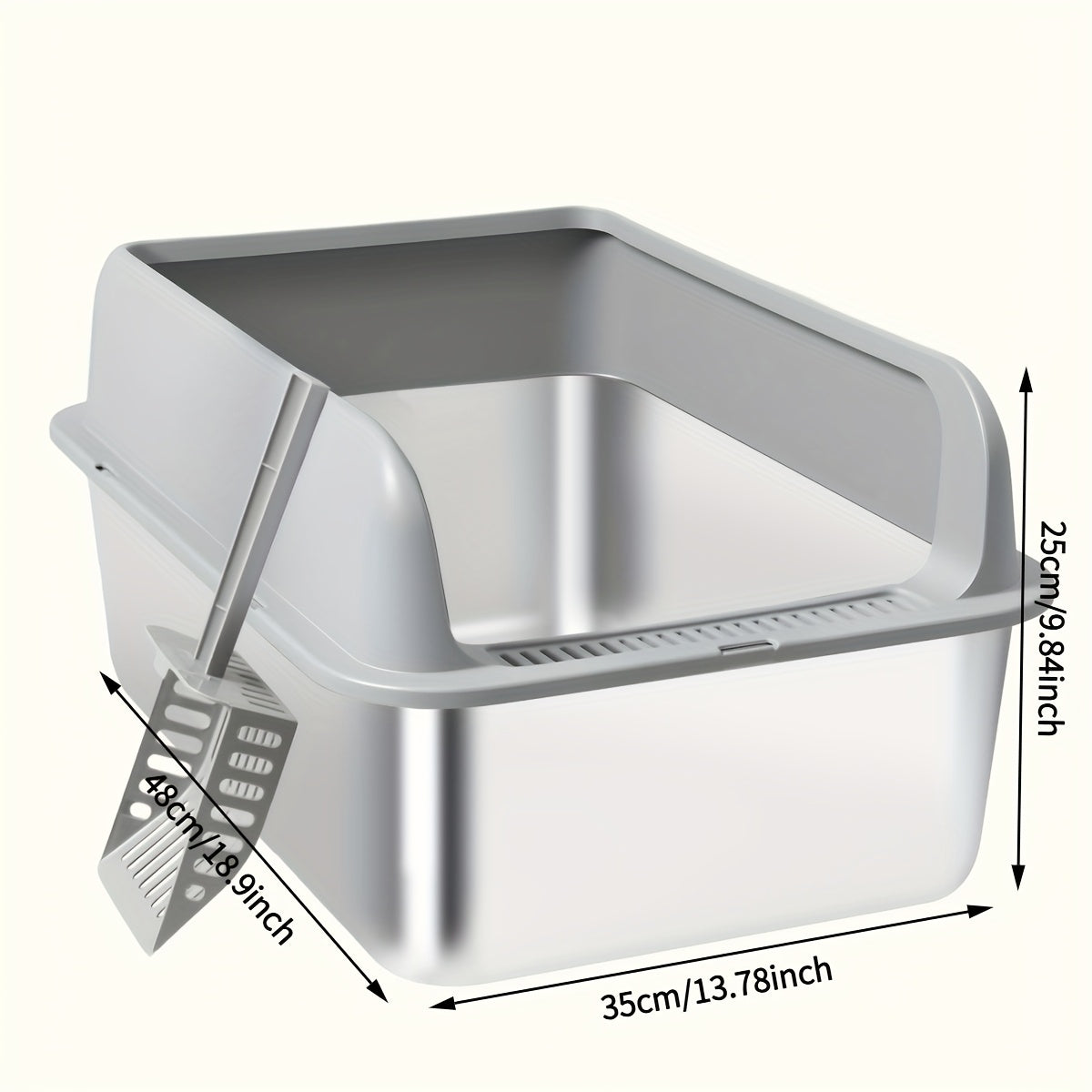 Stainless Steel Cat Litter Box, High-Sided Anti-Leakage Metal Litter Pan with Scoop and Sifting Tray, Rust-Proof, Odor-Resistant, Non-Stick, Easy-Clean Indoor Cat Toilet for Medium to Large Cats