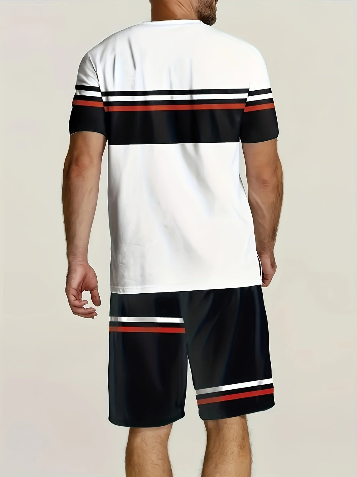 2-Piece Soft Breathable Sports Suit, 100% Polyester Round Neck T-Shirt and Shorts Set, Alphabet Pattern Casual Outfit for Men, Spring/Summer Beach Vacation, Sizes XL, XXL, XXXL