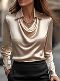 Women's Solid Color Cowl Neck Loose Stand-up Collar Top Champagne Pink, Rouge, Blue, Burgundy, Sizes S M L XL XXL Casual Blouse