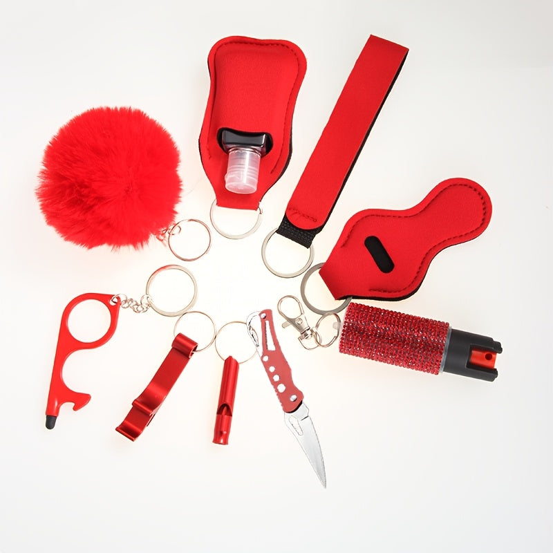 Women's Personal Safety Keychain Set with Whistle, Pocket Knife, and Spray, Compact Self-Defense Accessories for Daily Outings, Holiday, Birthday Gift, 6 Colors