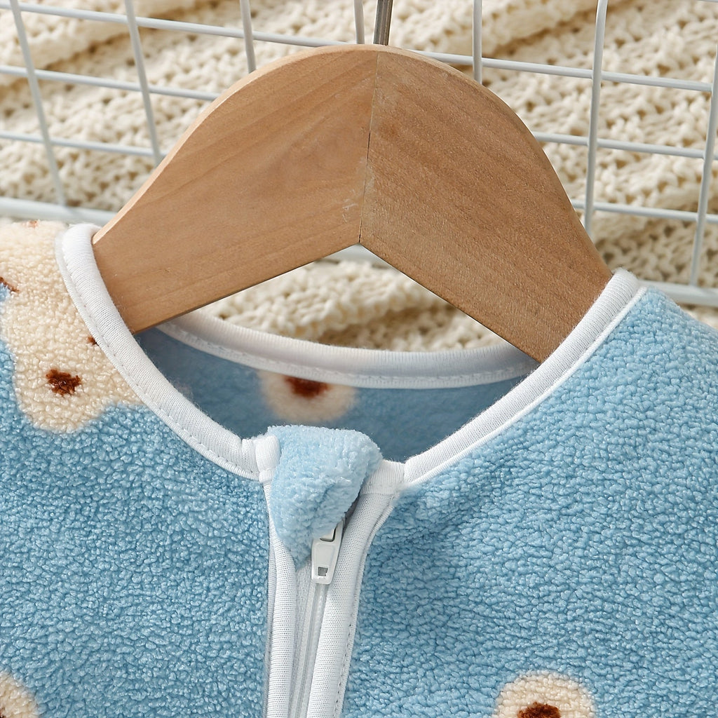 Baby Fleece Sleep Sack, Cute Blue Bear Snowflake Long Sleeve Wearable Blanket with Double-Way Hidden Zipper, Anti-Kick Soft Warm Baby Sleeping Bag for Autumn & Winter, Sizes 0-18 Months