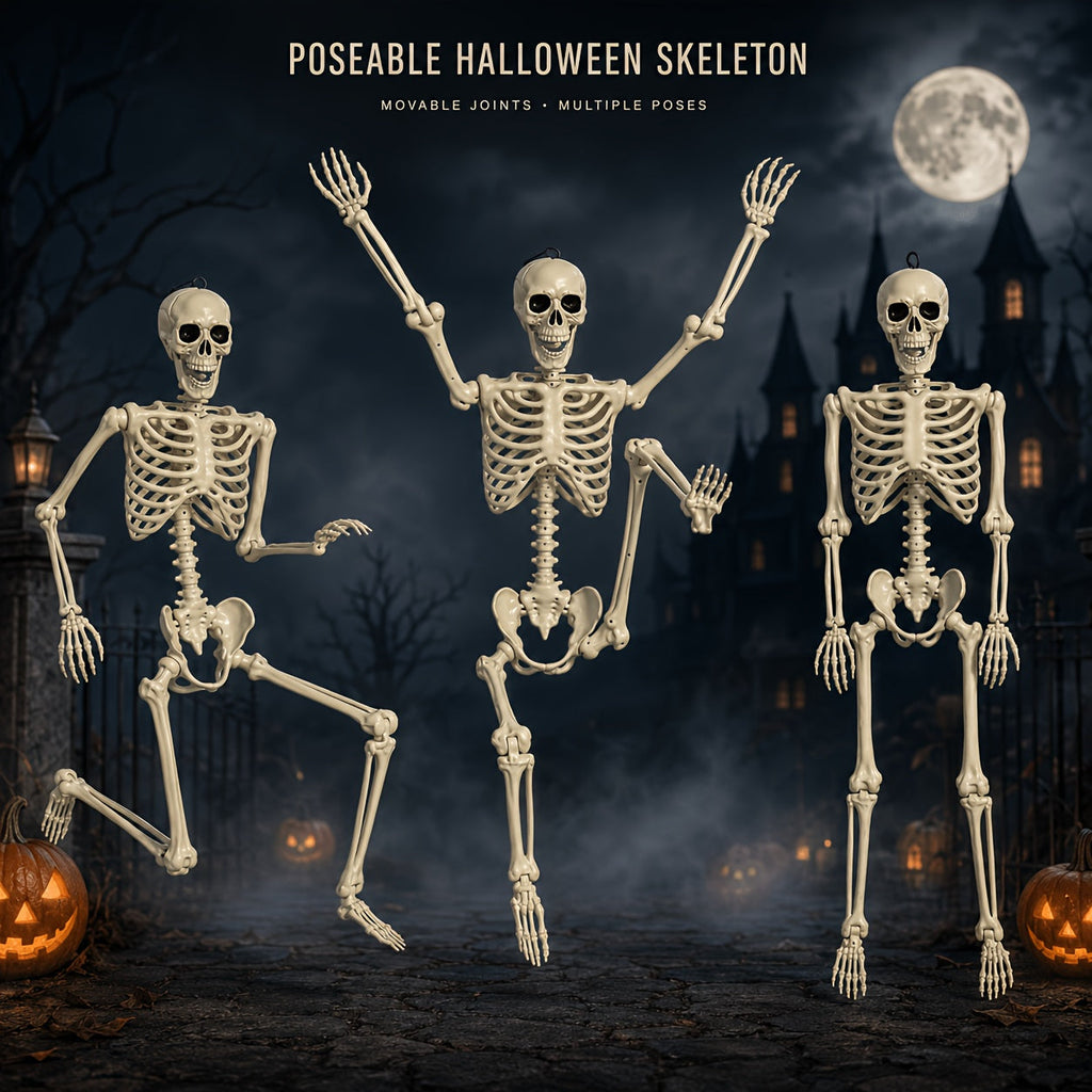 5.4Ft Life-Size Adjustable Human Adult Skeleton - Plastic Bones, Movable Joints - Halloween Decoration & Haunted House Prop