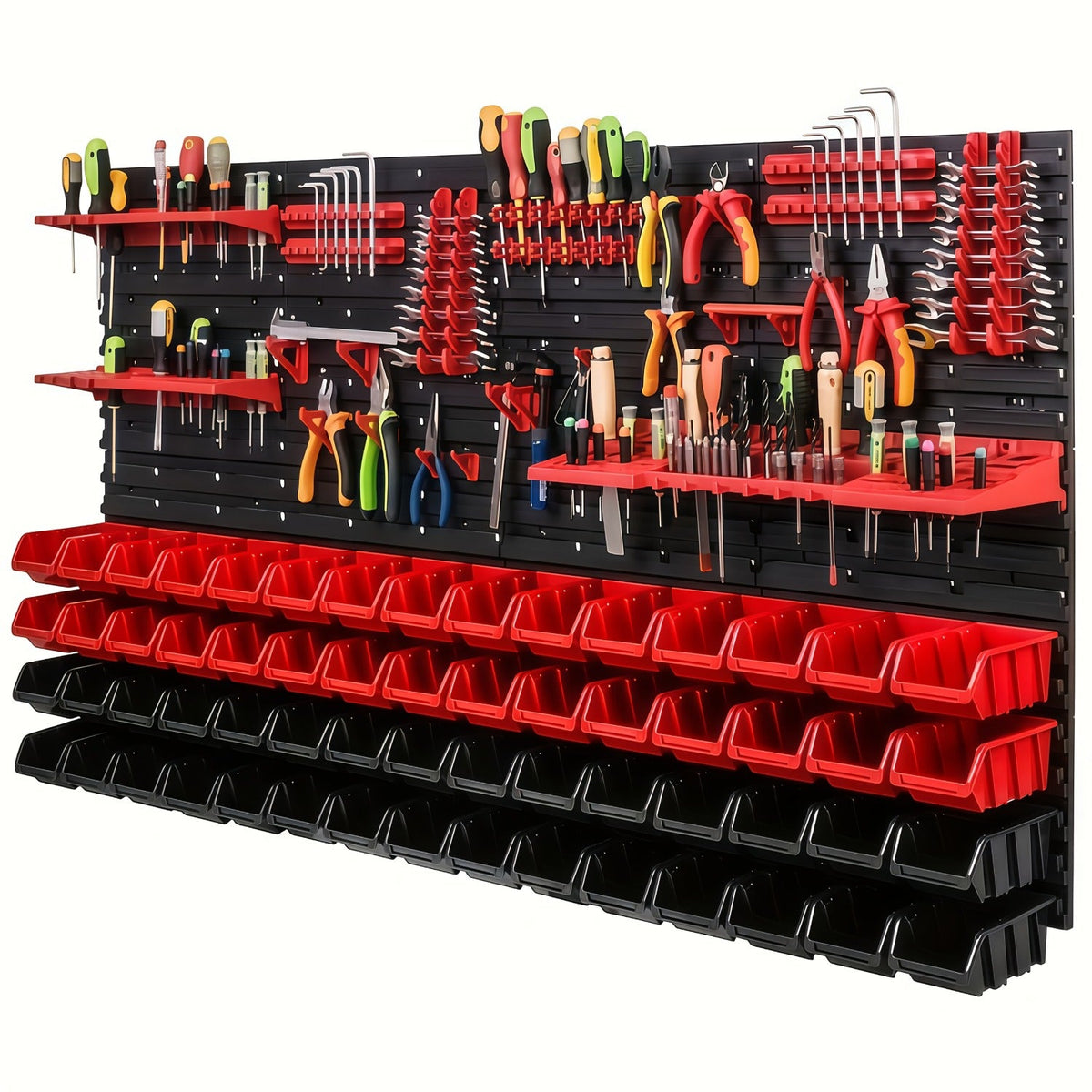 Tool Organizer Rack for Garage Wall, Heavy-Duty Plastic Storage Shelf with Multiple Compartments for Screws Nuts Bolts Small Parts, Easy Install Workshop Home Organizer, Space-Saving Tool Storage