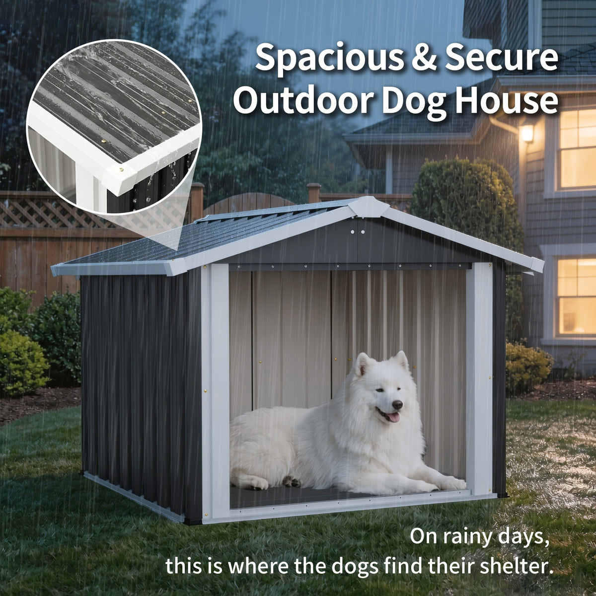 2-in-1 Metal Dog House & Storage Shed 39.7" x 35.8" x 33.3" Weather-Resistant Sloped Roof Elevated Floor Ventilation & PVC Door for Medium to Large Dogs – 30-Min Assembly