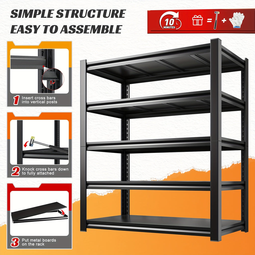 Heavy Duty Metal Shelving Unit, 72-Inch 5-Tier Adjustable Garage Storage Shelf, 3000LBS Capacity Carbon Steel Rack for Garage, Basement, Warehouse, Pantry, Office