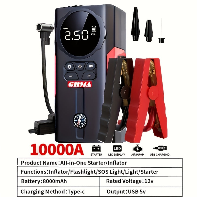 2000A Peak Portable Car Jump Starter Wireless Battery Booster – 12V Quick Start for Gas (8.0L) & Diesel (6.5L) Engines with USB Input/Output, LED Emergency Light – Car Accessory & Emergency Tool