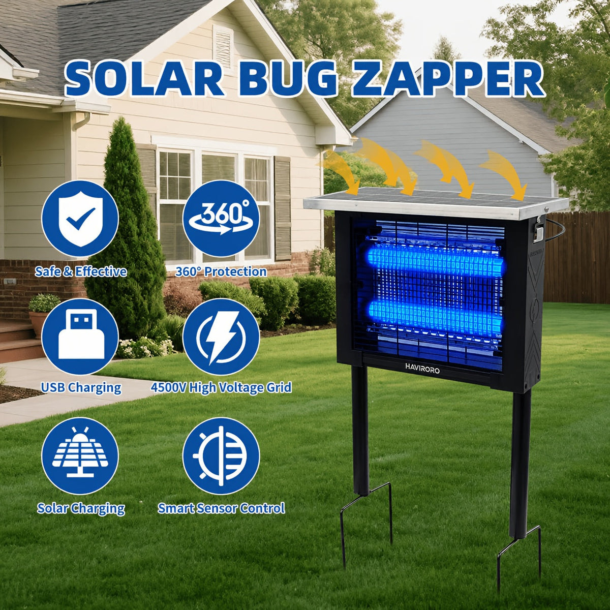 Powerful Solar Bug Zapper - 2,000 Sq Ft Coverage - Portable Rechargeable Cordless Mosquito & Fly Zapper - Patio, Garden, Backyard, RV & Camping Pest Control
