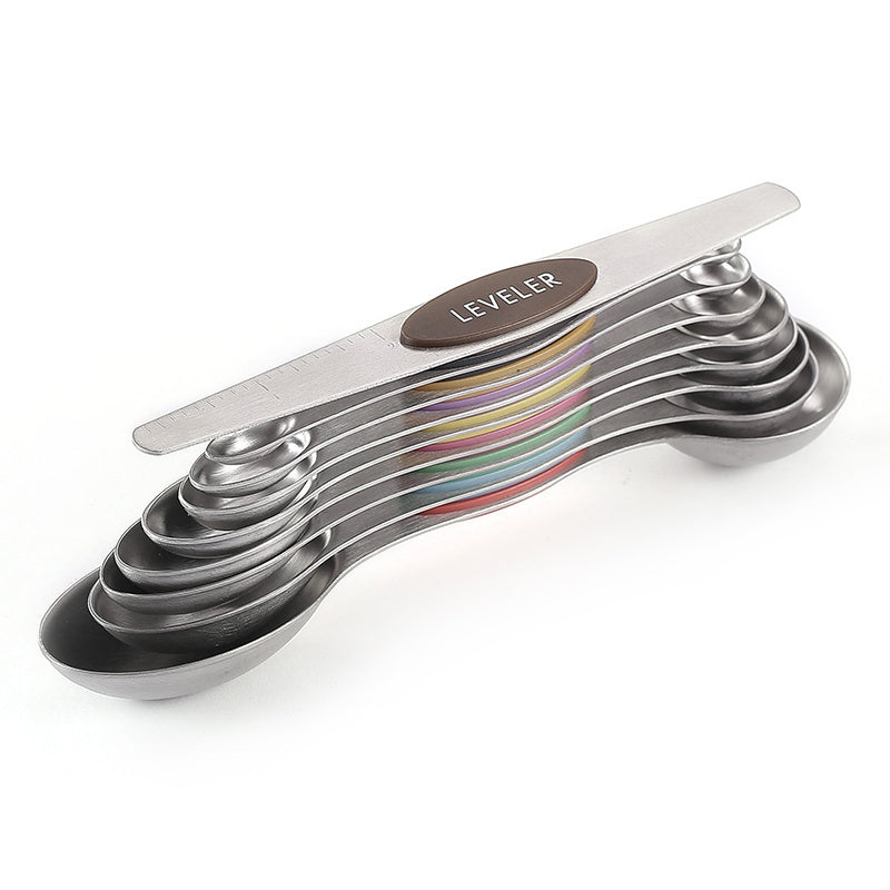 JoolKos 9-Piece Magnetic Measuring Spoons Set - Dual-Sided, Heavy-Duty Stainless Steel with Leveler, Measures Dry & Liquid Ingredients