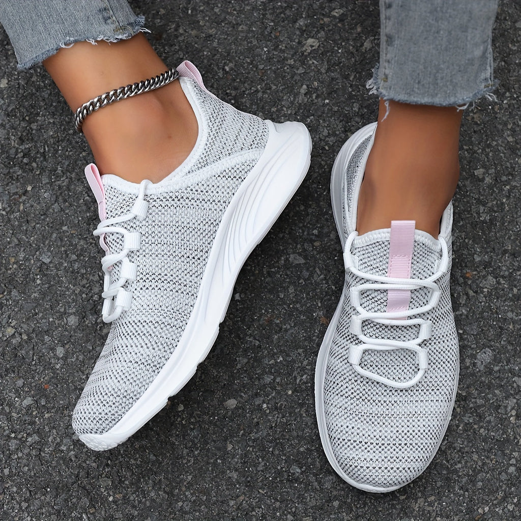 Women's Breathable Mesh Running Sneakers - Lightweight, Anti-Slip & Durable - Outdoor & Road Running - All-Season - US 6–11.5 - Grey, Off-White & Black
