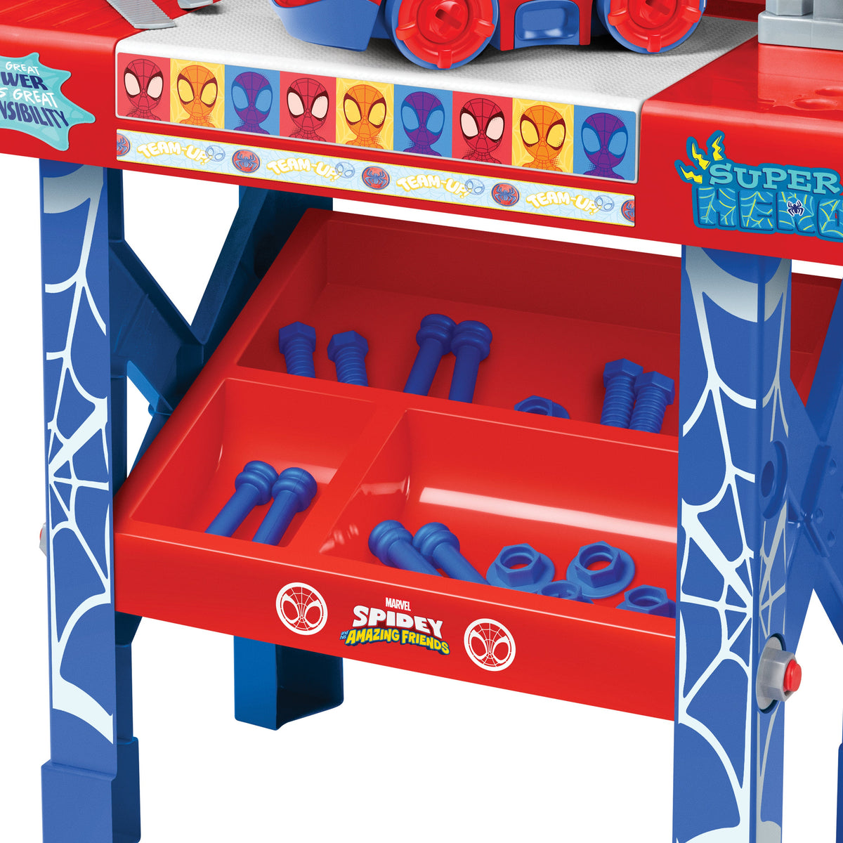 Spidey and His Amazing Friends Tool Bench Playset 55 Pieces with Take-Apart Spidey Car & Real Working Toy Tools for Kids
