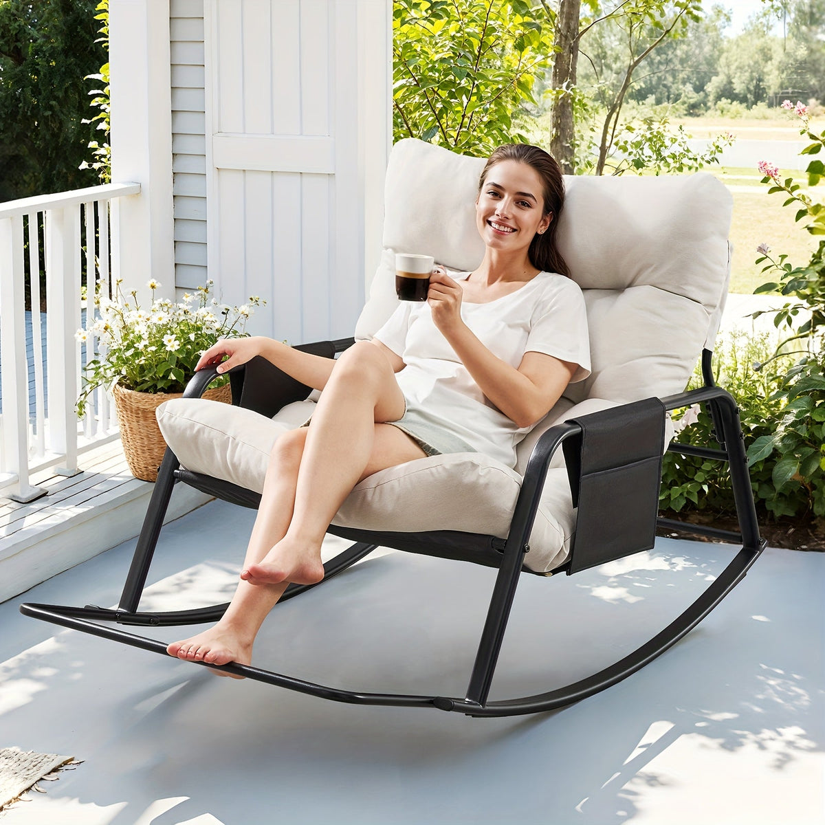 Extra Large Papasan Chair Outdoor Patio Rocking Egg Lounge Chair with Cushion for Deck Garden Camping – Comfortable Reading Chair, Available in 1-Pack & 2-Pack, Multiple Colors