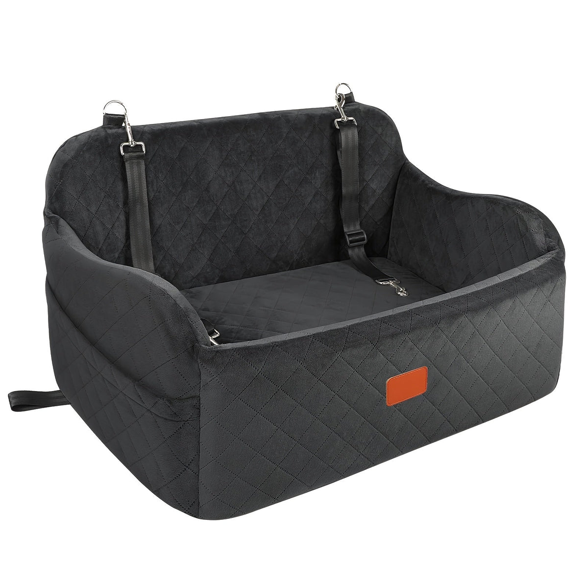 Dog Car Seat for Medium to Large Dogs – Washable Memory Foam Pet Travel Car Bed with Seat Belt Pass-Through, Adjustable Straps & 3-Point Installation, Gray, Black, Brown, All Black, Black-Gray