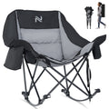 Oversized Rocking Camping Chair – 400 LB Capacity Fully Padded High Back Portable Lawn Recliner with Cooler Bag & Side Pocket for Camp Patio & Outdoor in Black Gray & Blue