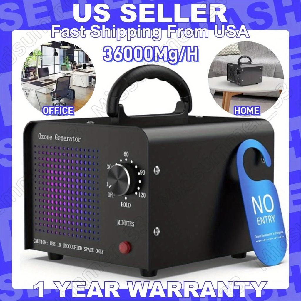 Commercial Ozone Generator - 36,000 mg/h O3 Ionizer Air Purifier & Deodorizer with Timer for Smoke, Pet, Cooking & Paint Odor Removal - Home, Office, Car, Basement & Pet Areas - Black