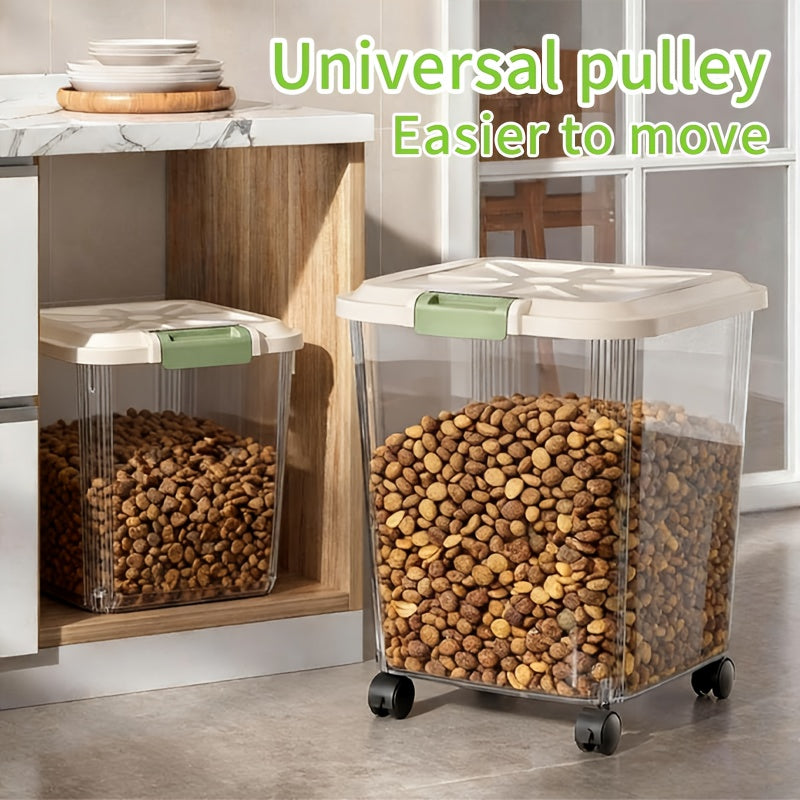 Airtight Pet Food Storage Container with Wheels, Locking Lid, Built-in Scoop, Moisture-Proof Dog and Cat Food Bin for Kitchen Pantry, 11/22/38/55 lbs Dry Food Storage