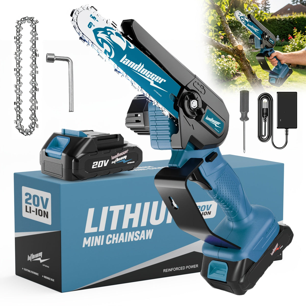 6-Inch Cordless Mini Chainsaw, Battery-Powered Electric Chainsaw with Safety Guard, Adjustable Chain, and Ergonomic Grip for Tree Trimming, Branch Cutting, and Yard Work - Gift for DIY Home Garden and Outdoor Use