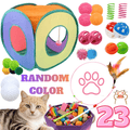 23-Piece Foldable Rainbow Cat Tunnel Toy Set for Kittens – Collapsible Square Tunnel, Teaser Wand, Jingle Balls & Interactive Cat Toys, Indoor/Outdoor Pet Play Tent & Exercise Playground