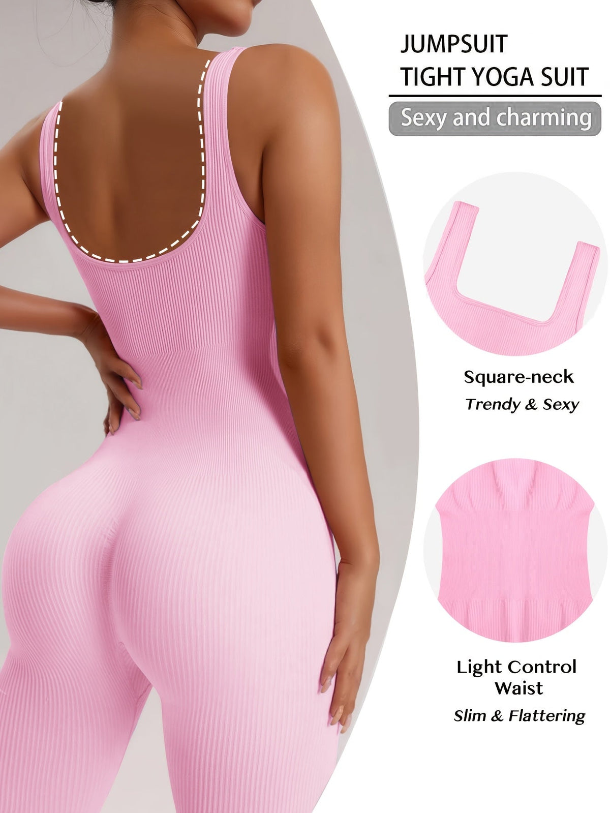 Women's Sleeveless Square Neck Jumpsuit – 90% Nylon Stretch Fabric, Thick & Opaque Activewear for Yoga, Pilates, Running, Fitness & Everyday Wear, Sizes S-XL, Multiple Colors