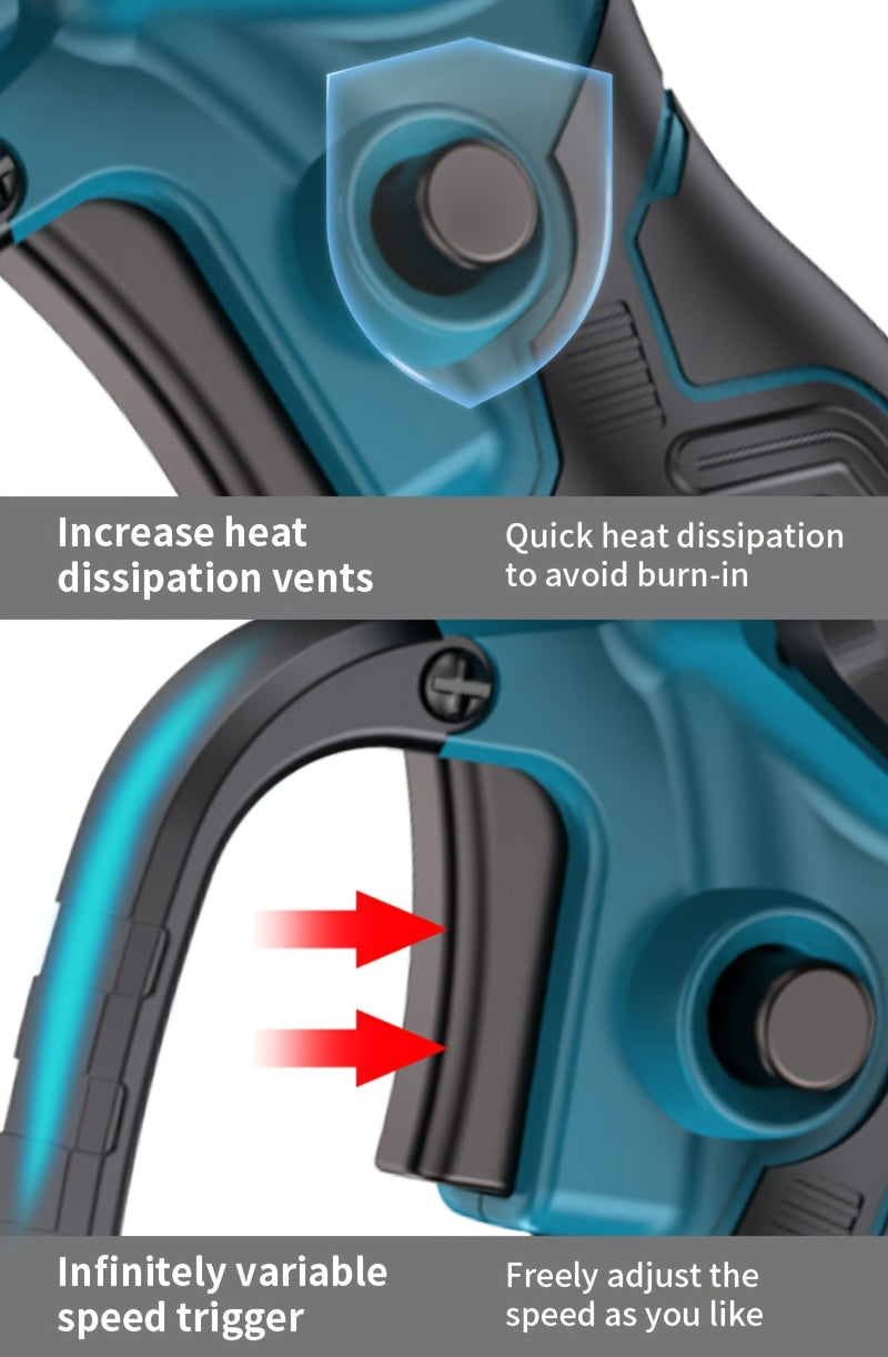 Mini Cordless Chainsaw, Portable Handheld Electric Tree Cutter with Splash Guard and Safety Lock, Rechargeable for Garden and Yard