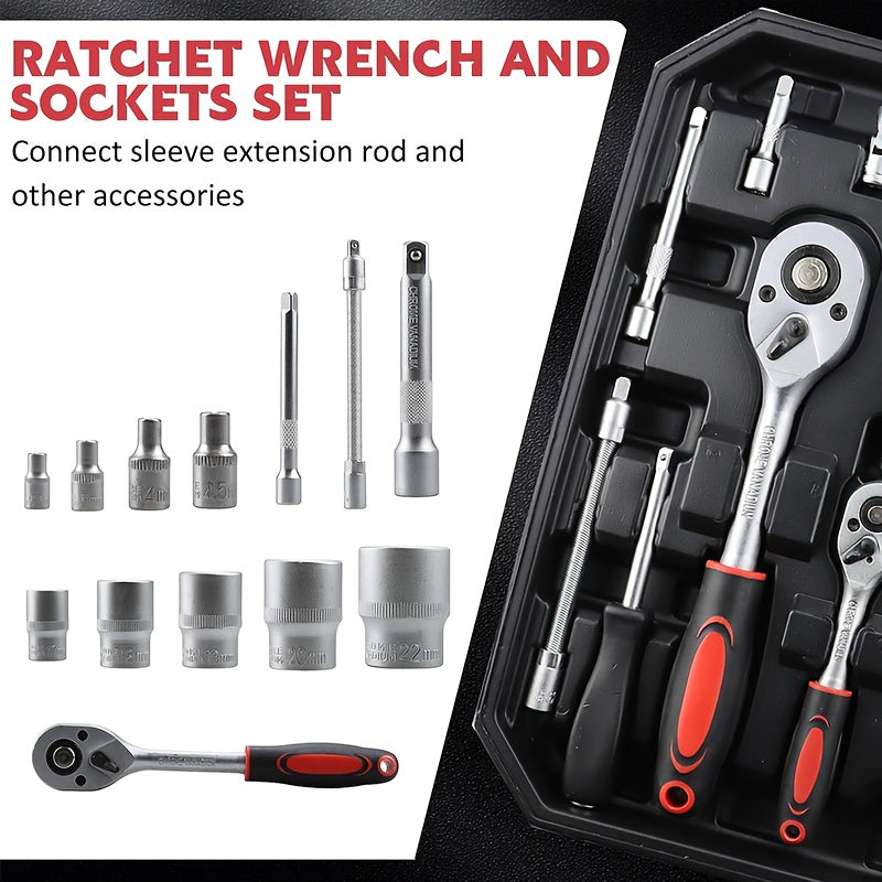 52-Piece Professional Tool Set with Portable Toolbox, Multi-Functional Home and Car Repair Kit for DIY Enthusiasts and Professionals, Gift for Men, Available in Red, Standard Black, and White