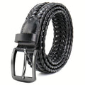 Men's Leather Braided Belt – Woven Hollow Design with Gold Zinc Alloy Buckle, Casual Dress Belt for Golf Pants, Jeans, and Everyday Wear, Sizes 34" to 50", Great Gift for Dad