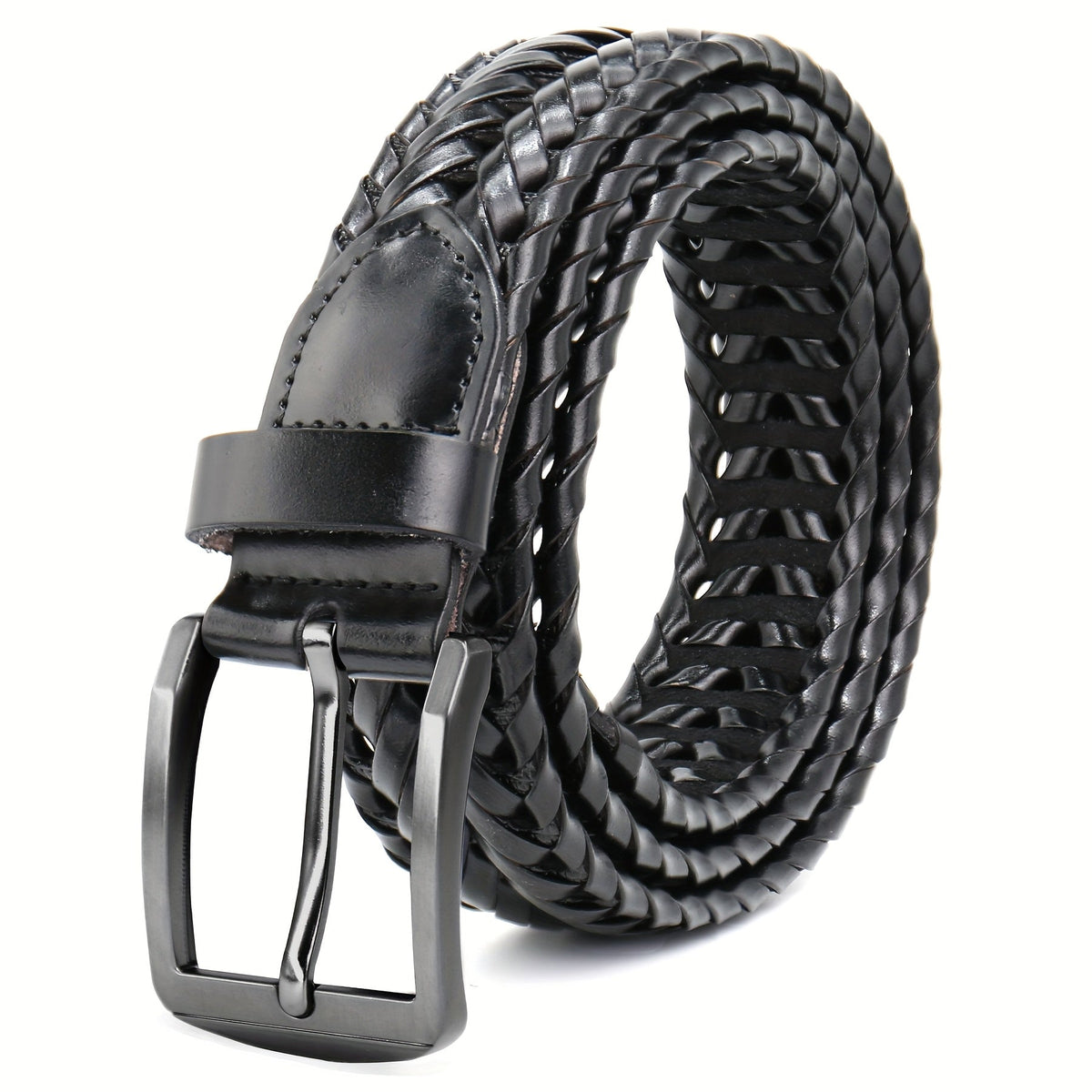 Men's Leather Braided Belt – Woven Hollow Design with Gold Zinc Alloy Buckle, Casual Dress Belt for Golf Pants, Jeans, and Everyday Wear, Sizes 34" to 50", Great Gift for Dad