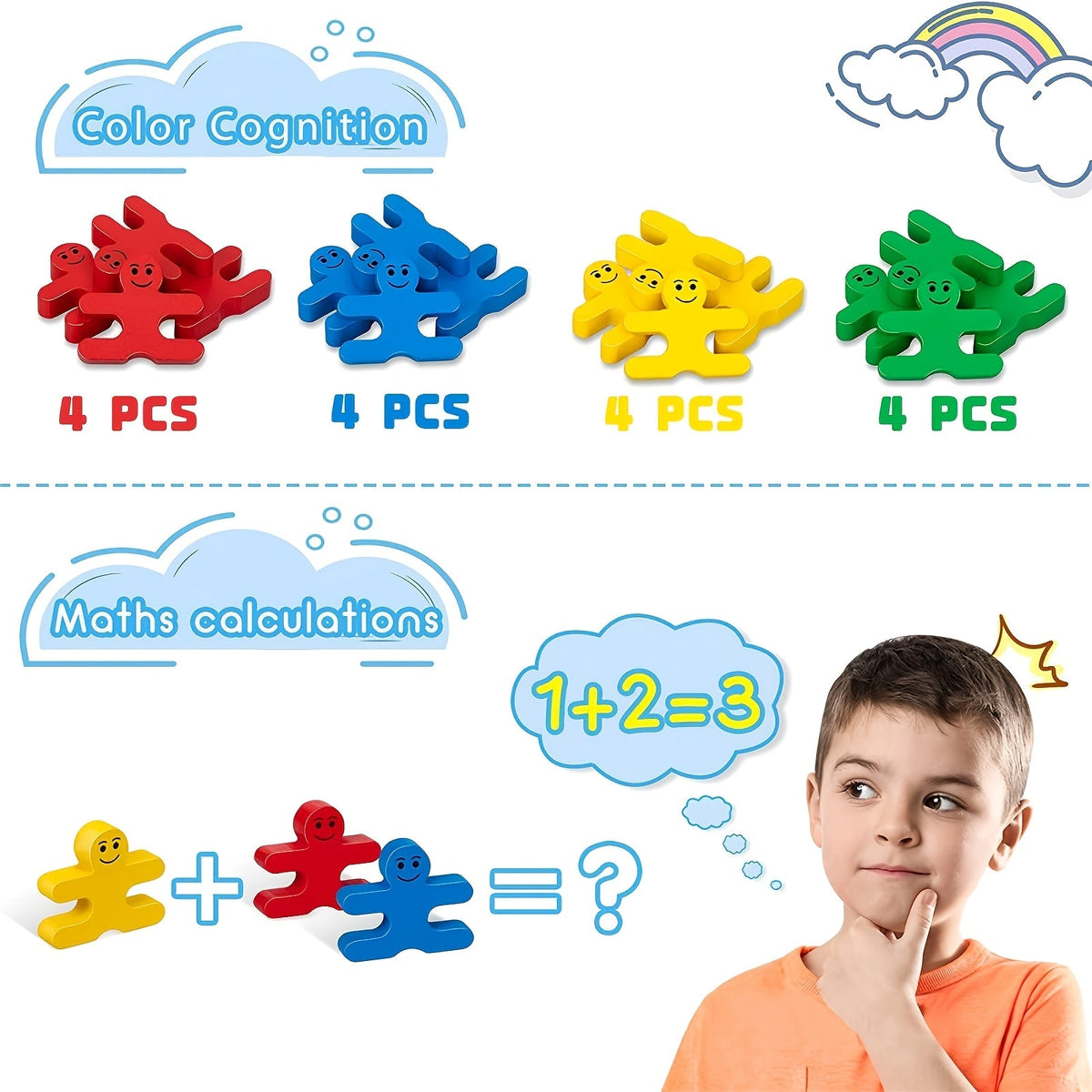 Wooden Stacking Balance Blocks for Kids, Colorful STEM Educational Toy for Toddlers, Color Recognition Cognitive Learning Math Game, Interlocking Matching Blocks for Boys & Girls Ages 3+