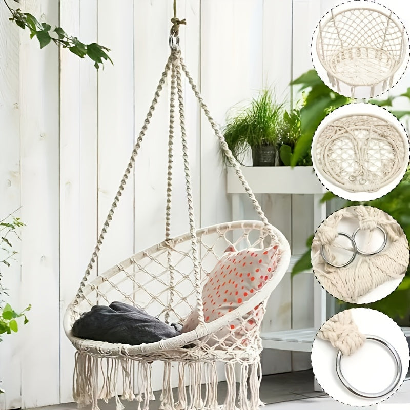 Hanging Hammock Chair Swing Woven Patio Swing Chair for Outdoor Garden Indoor Balcony & Camping – Holiday Gift – Black & White