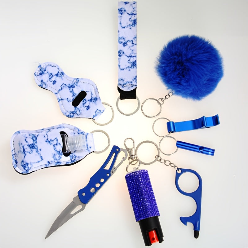 Women's Personal Safety Keychain Set with Whistle, Pocket Knife, and Spray, Compact Self-Defense Accessories for Daily Outings, Holiday, Birthday Gift, 6 Colors