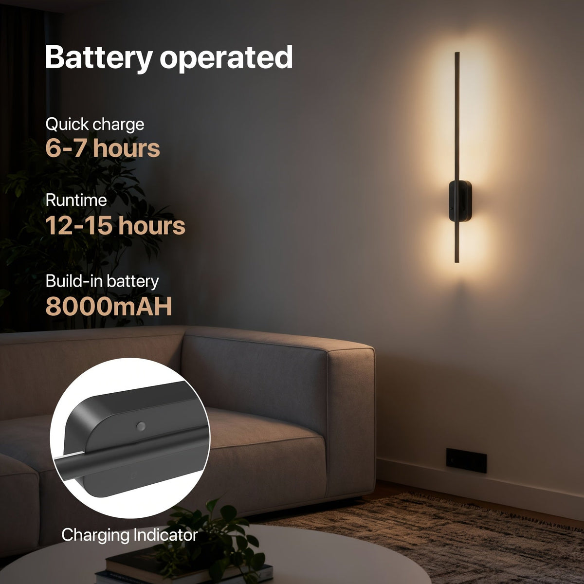 2-Pack Rechargeable Battery Operated Wall Sconces - Dimmable Wireless LED Wall Lights with Remote Control, Black - Bedroom, Living Room, Hallway & Entryway