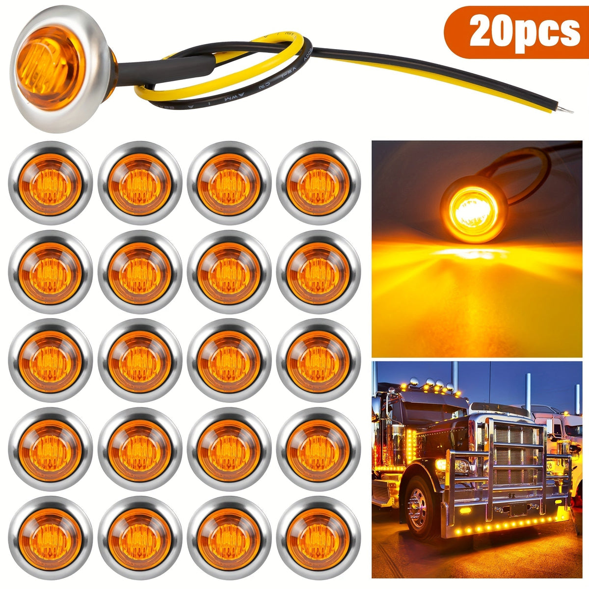 LED Marine Boat Courtesy Lights 20-Pack DC12V 3-LED Side Marker Lights for Boat Yacht Transom Stern Deck, Round Submersible Navigation Lights in Red, Green, Blue, White, and Yellow, Stainless Steel Base