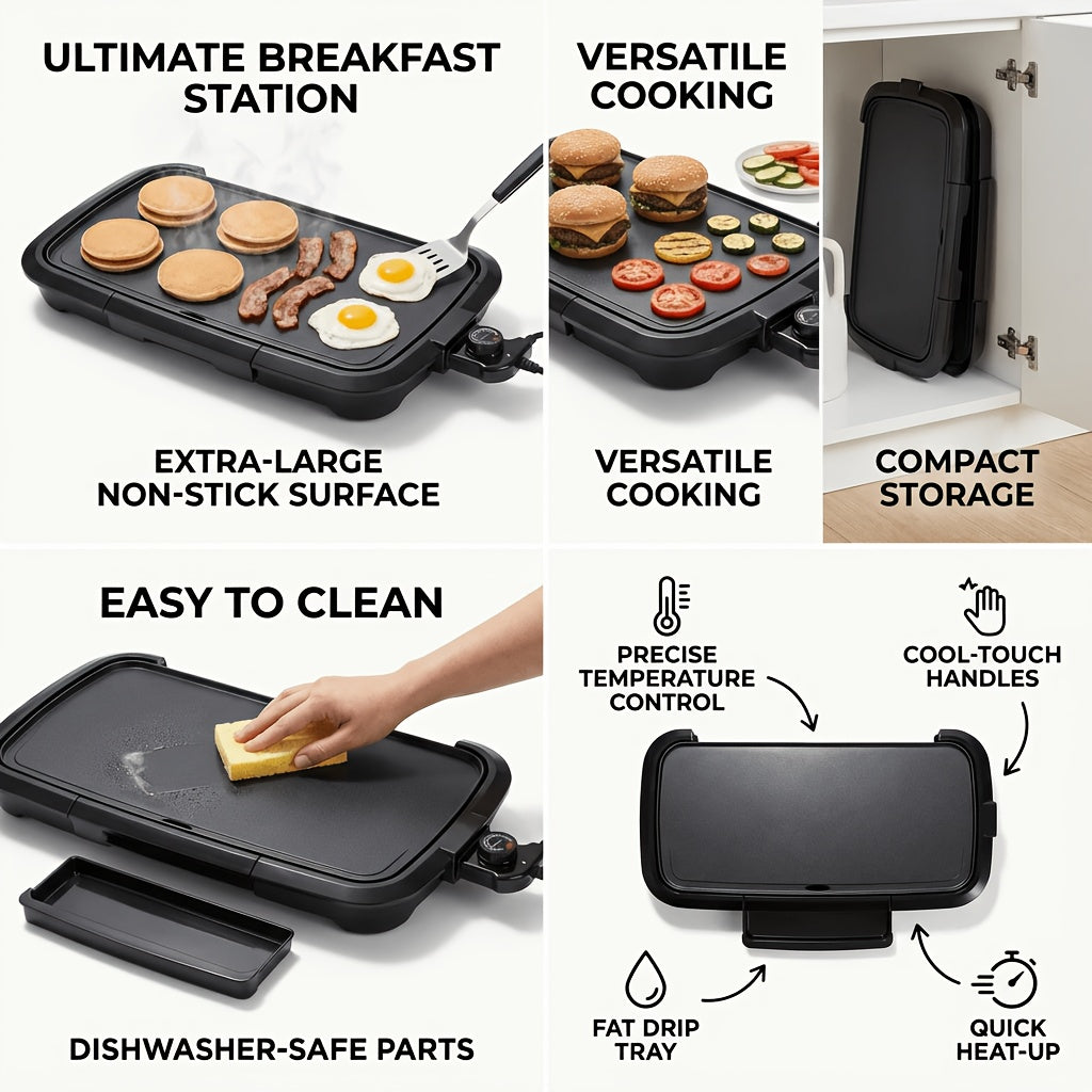 Large Nonstick Teppanyaki Electric Grill Pan & Griddle – Frying & Grilling All-in-One Breakfast Maker for Eggs Steaks Bacon Sausages Pancakes & Seafood Easy to Clean