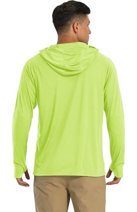 Men's UPF 50+ Sun Protection Hoodie Shirt 3-Pack, Long Sleeve Moisture-Wicking Quick-Dry Breathable Outdoor Performance T-Shirt for Hiking, Fishing, and Running – Sizes S to XXXL, Fluorescent Yellow