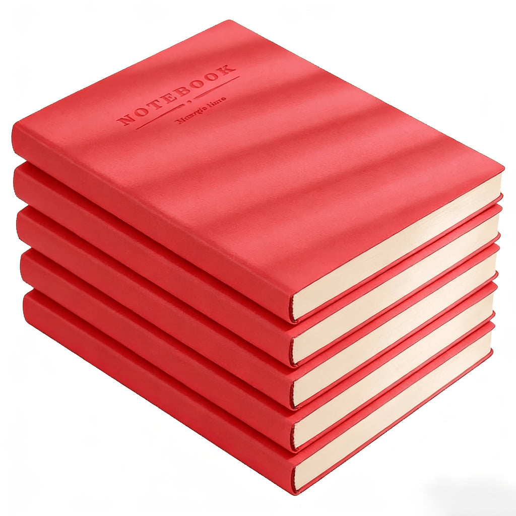 Soft Faux Leather Notebook 5-Pack Set, Square Ruled, Soft Cover with Bookmark, Extra Thick Pages for Business Meetings, School, Academic Writing – 7 Colors