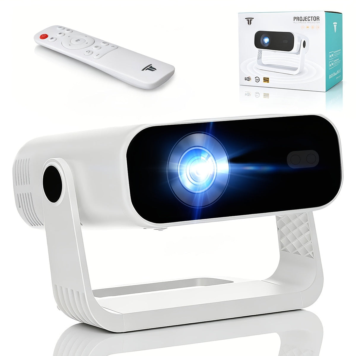 Mini Movie Projector 4K Support Native 1080P – Built-In WiFi 6 & Bluetooth 5.4 Auto Keystone Correction & Zoom for Bedroom Home Theater Outdoor