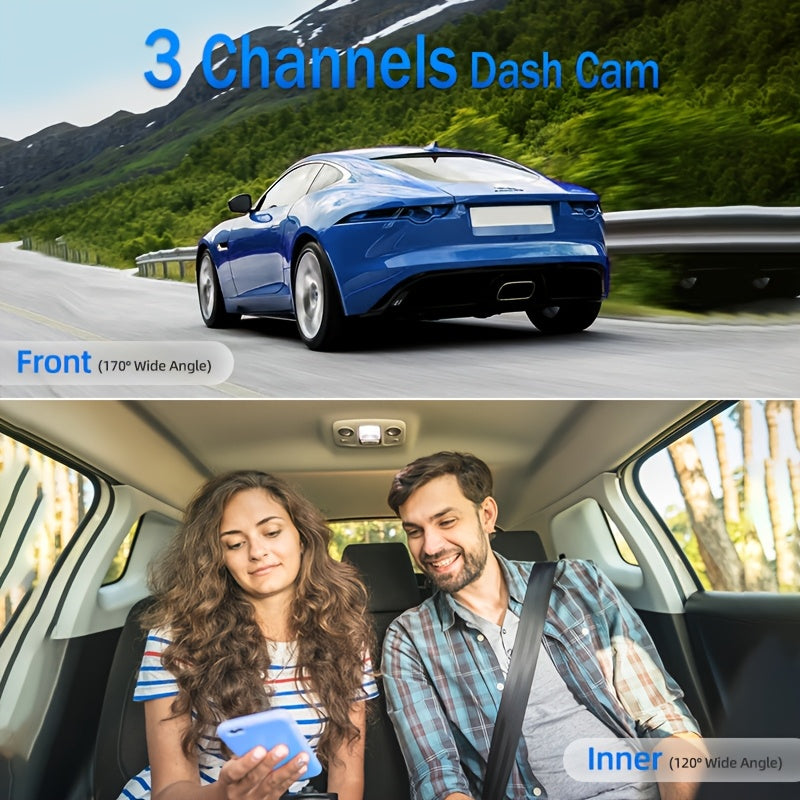 WiFi Dash Camera 2/3 Lens 170° Wide Angle Night Vision Loop Recording G-Sensor 2.0" IPS Screen with 32GB Memory Card - Front and Rear Car Camera