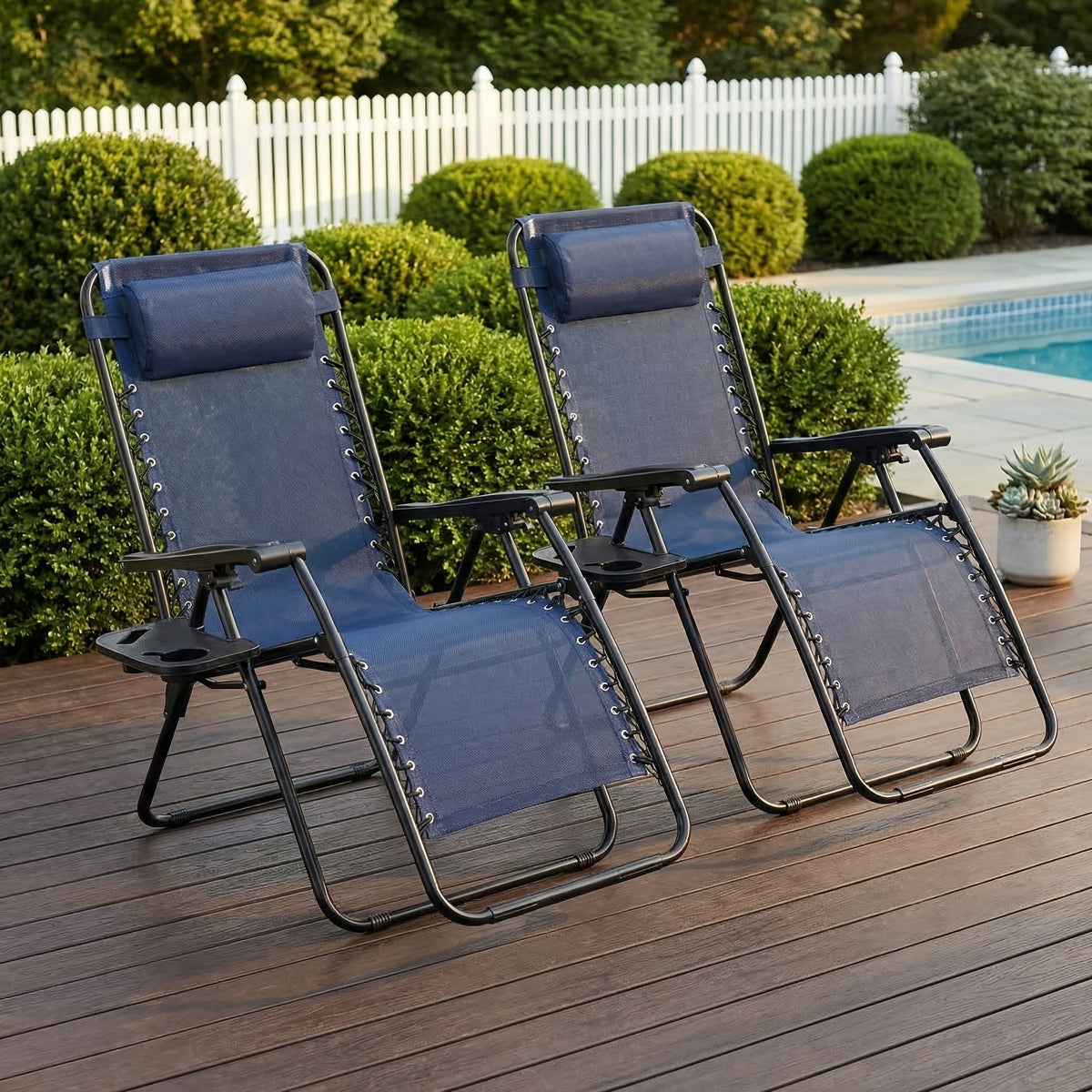 Set of 2 Zero Gravity Chairs 330 Lbs Capacity Foldable Patio Lounger with Adjustable Recline Locking System & Removable Cup Holder for Lawn Poolside Beach & Travel – Grey Black Khaki Blue