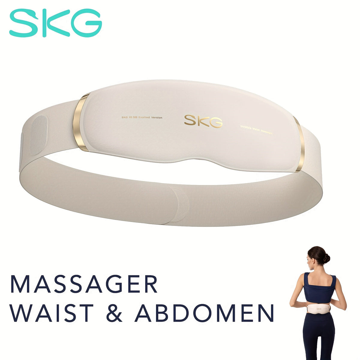 SKG Waist Massager with Heat 4D Cordless Shiatsu Deep Kneading Massage Belt Portable Lower Back & Abdomen Relief Indoor Outdoor Car & Office – Gift for Mom Men & Women White