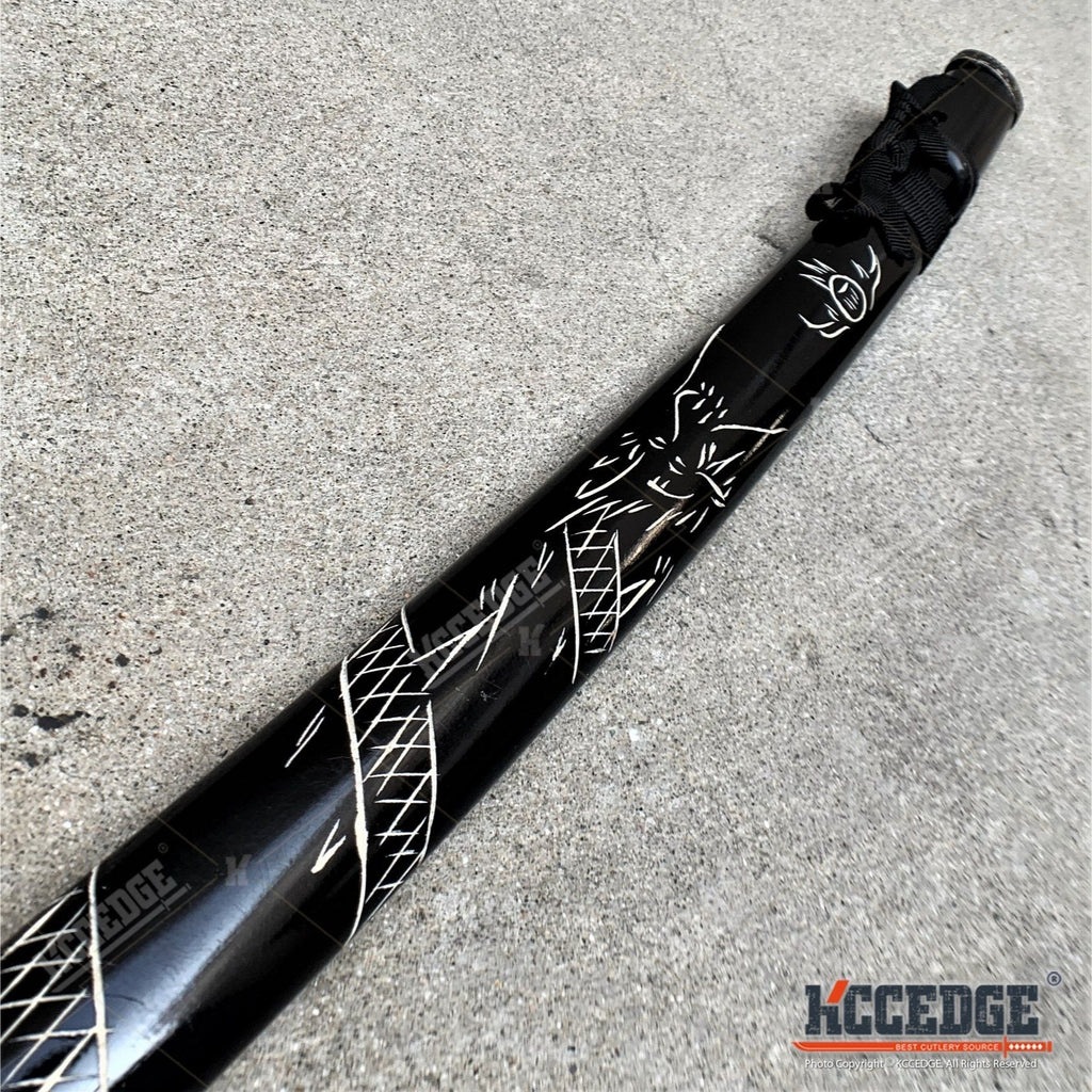 Carbon Steel Japanese Training Sword 40" Full Tang Unsharpened Katana with Dragon Engraved Wooden Scabbard – Martial Arts Practice Samurai Sword