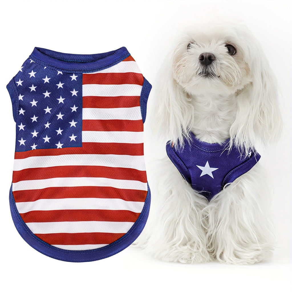 Patriotic American Flag Dog Vest - USA Pride Pet Apparel for 4th of July, Memorial Day & Outdoor Activities, Pullover Knit Shirt for All Breeds